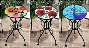 Garden Patio Table Decorative Glass Metal Furniture Bistro Bar Round Heavy Duty
