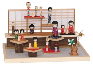 DIY Dollhouse Kit Japanese KOKESHI Dolls Miniature House Wooden Craft Model kit - Picture 1 of 3