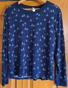 Nautica women's large navy blue tree pattern velvety long sleeve pullover - Picture 1 of 3
