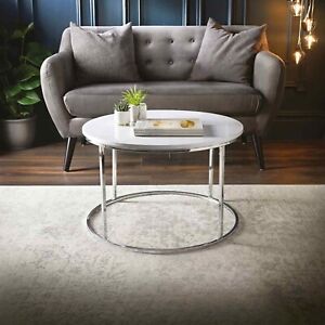 Round Coffee Table Living Room Sofa Center Side End High Gloss with Metal Frame