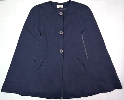 Poncho vintage LILLI ANN forrado de lã malha com botão capa, feminino, azul marinho 3 botões - Imagem 1 de 4