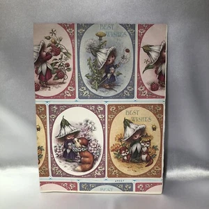 Vintage 1970 Mädchen mit Blumen flaches Wickelpapier bezaubernd rosa gelb blau - Bild 1 von 10