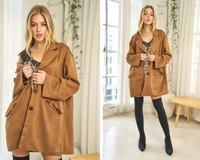 Womens Brown Suede Leather Trench Coat Size S M L XL XXL 3XL Custom Made - Image 1 of 3