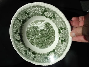 Adams China Green English Scenic Cattle Scene 8 7/8th" Slopped Rimmed Soup Bowl - Picture 1 of 9