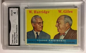 1958 Topps Baseball Card #300 League Presidents Harridge/Giles Grade 4 VG-EX - Picture 1 of 3