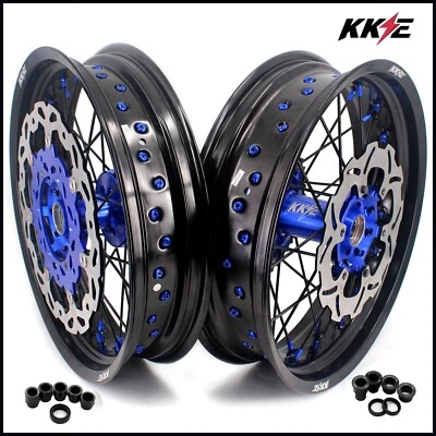 KKE 3.5/4.25'' Supermoto Wheels Rims For YAMAHA YZ125/YZ250 YZ450F/250F Blue Hub - Image 1 of 4