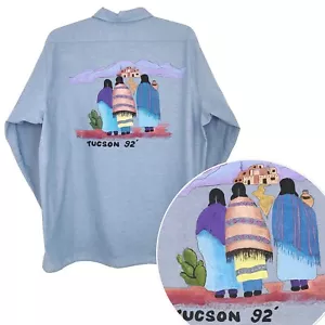 Vintage 90s Wrangler Big Ben Shirt Hand-Painted Native Women Pueblo Tucson XL/2X - Picture 1 of 11