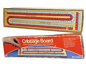 VINTAGE CRIBBAGE BOARD,"SURE-LANE" by PRESSMAN., ORIGINAL BOX, NO PEGS - Picture 1 of 6