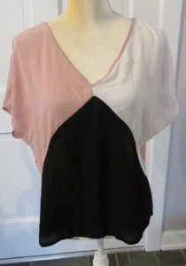 SHEIN Ivory/Pink/Black Colorblock Blouse Top size M - Picture 1 of 3