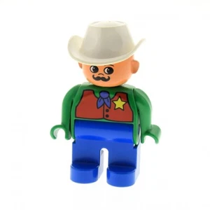 1x Lego Duplo Figur Mann blau grün rot Hut weiß Cowboy Sheriff Stern 4555pb118 - Bild 1 von 1