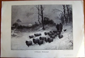 E. STANTON "WINTERIDYLL" wood engraving from a 1907 magazine - Picture 1 of 4