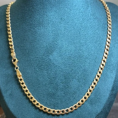 "Cadena de bordillo cubano de plata esterlina 925 sólida de oro sobre 4,7 mm 21,5"" 26 g" Foto 1 de 4