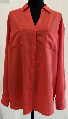 Talbots Nantucket Coral Blouse Button Up with Pockets Size XL - Image 1 of 3