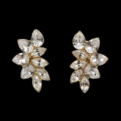 Pendientes Clip Vintage MONET Corte Marquesa Transparente Estrás Cristal Tono Dorado Foto 1 de 4