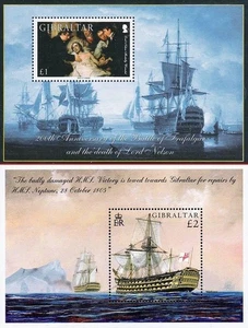 GIBRALTAR 2005 ADMIRAL NELSON /TRAFALGAR x2 S/S MNH SHIPS, PAINTINGS - Picture 1 of 1