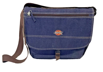 Dickies VTG Messenger Bag Blue Canvas Crossbody Logo Adjustable Strap - Image 1 of 4