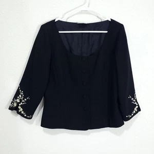 Drapers and Damons Blazer Womens Size 10 Black Cropped Embroidered Fitted - Picture 1 of 11