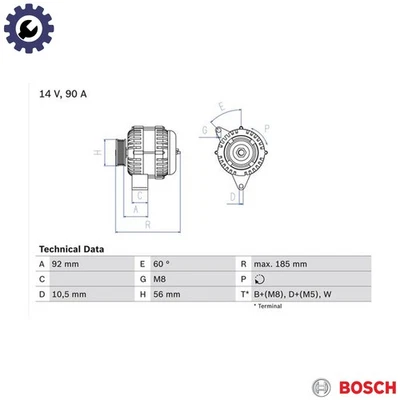ALTERNATOR 0 986 040 180 FOR MERCEDES-BENZ VARIO/Bus/Dump/Truck/Van G-CLASS 2.3L - Image 1 of 4