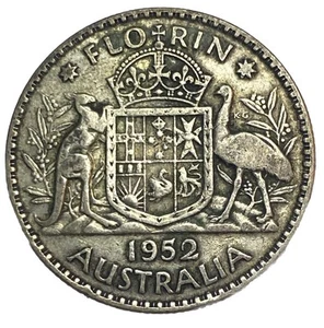Moneda Australia 1952 un florín 50 % plata pre-decimal rey Jorge VI | *HIGGS -2 - Imagen 1 de 2