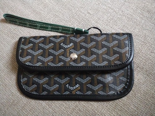 Autentica pochette GOYARD Saint Louis PM nero marrone tela pelle portafoglio