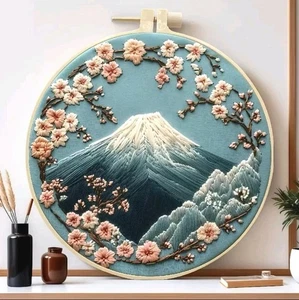 Mountain & Cherry Blossom Embroidery Stitching Kit Asian Landscape Needlepoint  - Picture 1 of 2