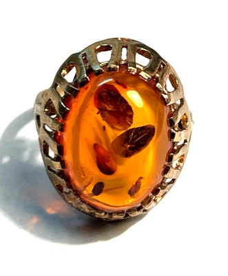 Vintage 333 Gold 8 K Ring Bernstein Cabochon Etagen Fassung Ø 17 mm RG 54 - Bild 1 von 4