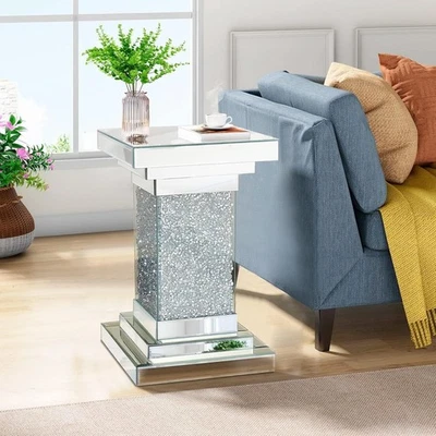 Mesa auxiliar con espejo plateada de 20" H, mesa de centro moderna para salón dormitorio Foto 1 de 4