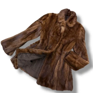 Chaqueta Abrigo JOSEPHINE Piel Visón Real Marrón Talla 13 L XL De Colección De Japón - Imagen 1 de 7