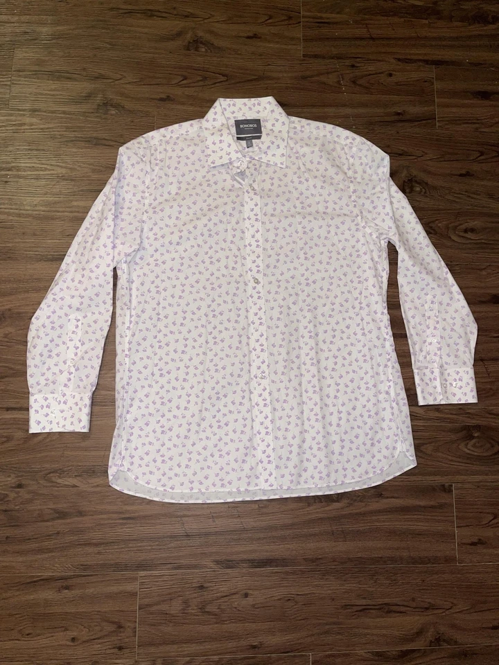 Camisa Bonobos Para Hombres 17 34 Blanca Púrpura Sin Arrugas Calce Ajustado Floral Abotonada Foto 1 de 4