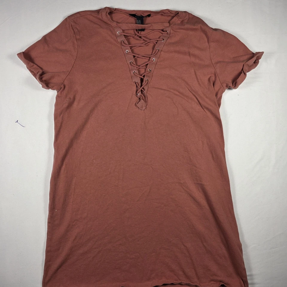 Forever 21 Mujer Rosa Con Cordones Camiseta Vestido Manga Corta Informal Algodón Talla M Foto 1 de 4