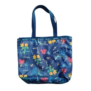 Trailmaker Nylon Tote Bag Zip Top Navy Flower Print Gym Shopping  *Read Descript - Picture 1 of 11