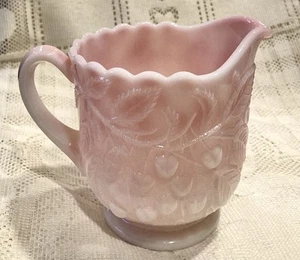 Fenton Rosalene Creamer Pitcher Pink White Slag Glass Cherry Embossed Pattern - Picture 1 of 4