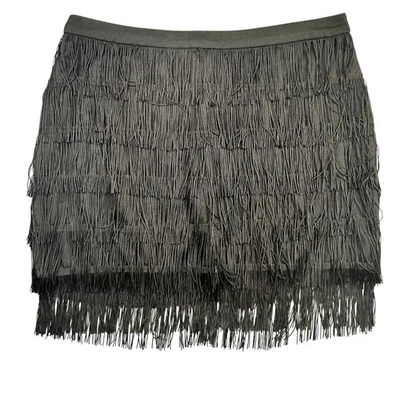 Minifalda Nasty Gal negra imitación gamuza con flecos en capas aleta festival concierto Foto 1 de 4