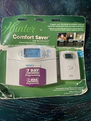 Hunter 44668 Indigo Comfort Saver 7-Day Room Control Thermostat Factory Sealed  - Image 1 of 4