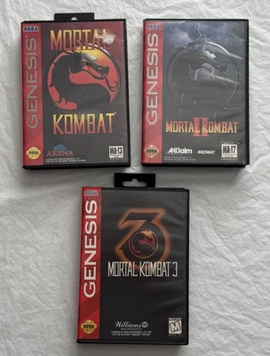 Mortal Kombat 1 + 2 + 3 For Sega Genesis - All CIB W/ Cases + Manuals - TESTED - Image 1 of 4