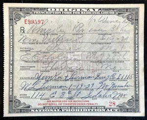 Original Prohibition Era Prescription For Medicinal Liquor 1/19/1929 Sedalia, MO - Picture 1 of 2