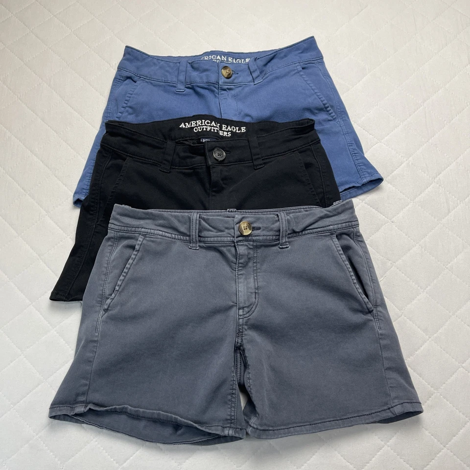 Pantalones Cortos American Eagle Para Mujer’s 4 Súper Elásticos Lote De 3 Preppy Informales Midi Aero Foto 1 de 4