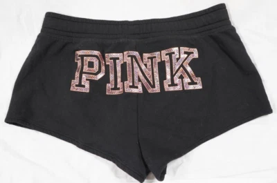 Women's Black & Bling Rose Gold VICTORIA'S SECRET PINK Sequined Shorts Sz Large - Image 1 of 4