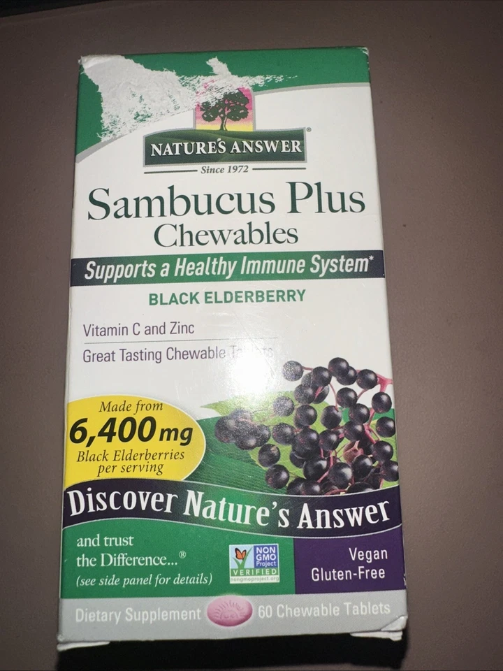 Natures Answer Sambucus Masticables 60 Tabs Negro Saúco Vitamina C Zinc 8/2025 Foto 1 de 4