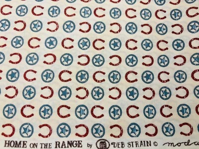 Moda FABRICS Western Deb Strain HOME ON THE RANGE Horseshoes Sheriff's Badge  FQ - Image 1 of 2