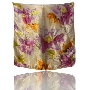 Sciarpa moda poliestere satinato setoso 19,5"X19,5" multicolore, floreale. - Foto 1 di 4