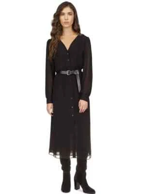Michael Kors dress Women's Kate Belted Button-Down Midi Dress black $185 Value L - Image 1 of 4