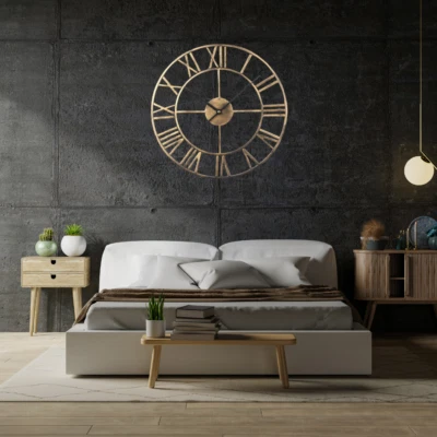 40cm Large Skeleton Wall Clock - Big Roman Numerals, Open Face, Round UK - Image 1 of 4