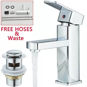 Chrome Basin Mixer Tap Mono Bathroom Sink Vanity Cloakroom Tap + Fixings + Waste - Picture 1 of 12