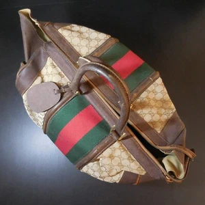 Sac voyage bagage cuir toile GUCCI vintage mode art déco 1950 Italie N6468   - Imagen 1 de 12