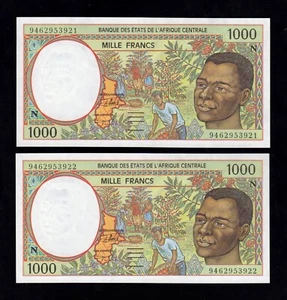 F.C. AFRICA CENTRAL , GUINEA ECUATORIAL , PAREJA CORRELATIVA 1000 FRANCOS 1994 - Imagen 1 de 2