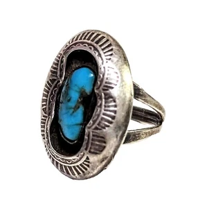Old Pawn Indianer Sterling Silber Shadow Box Ring Kingman Türkis 5 3/4 - Bild 1 von 13