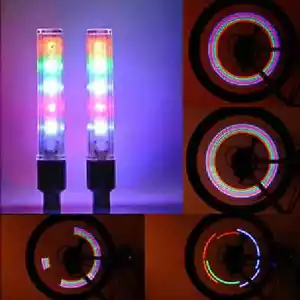 2 LED 5in1 Color Changing Lights Bike Bicycle Cycling Tire Wheel Valve Stem Caps - Picture 1 of 4