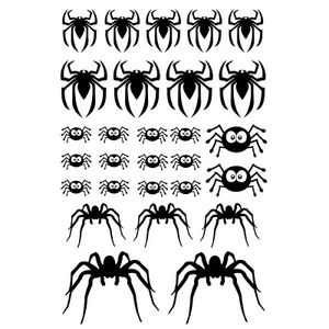 Cute and Creepy Spiders 28 pcs 0.5 to 1.5 Inch Black Fused Glass Decals - Picture 1 of 1
