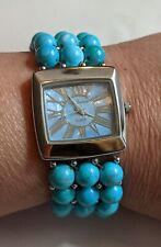 Gem Essence Genuine Beaded Turquoise Stretchable Watch Bracelet Square Face